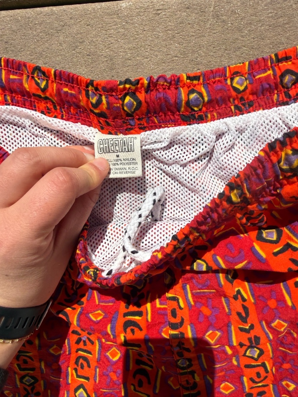 Red Patterned Elastic Waist Shorts - Picture 2 of 2
